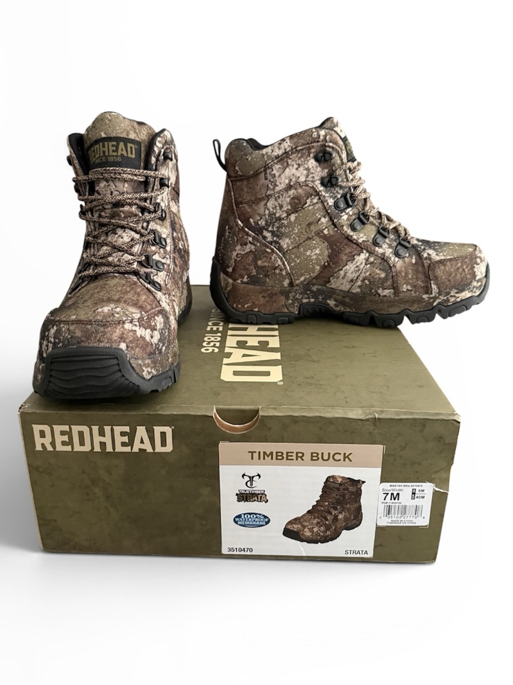 RedHead Timber Buck Brown Strata Camo Waterproof Hunting Boots 7M
